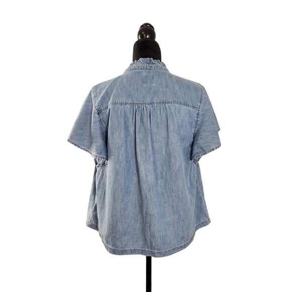 GAP Flutter Sleeve Denim Shirt with Washwell, Size Medium - Picture 4 of 10